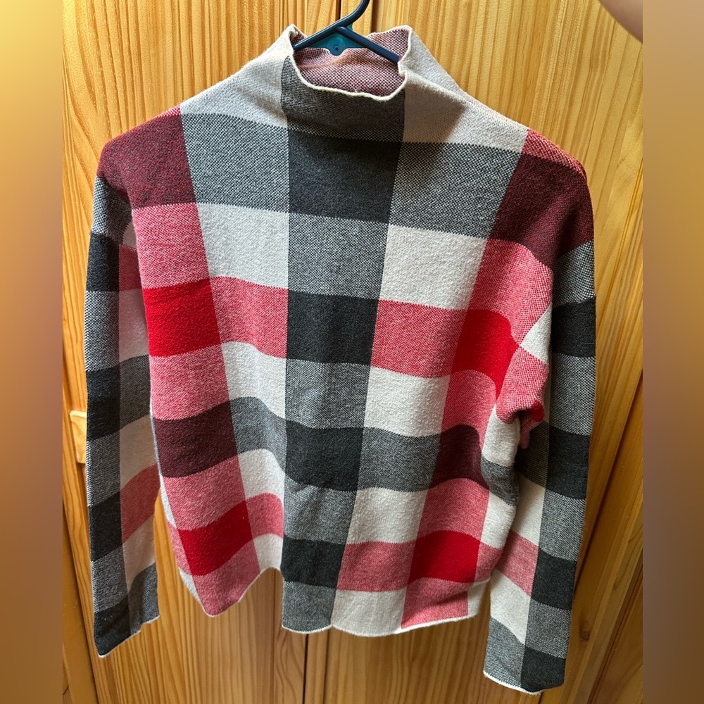 Tahari Plaid Turtleneck Sweater - Red, Black, Gray, White